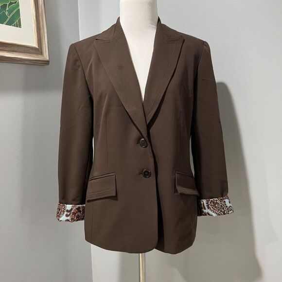 Jones New York Brown Peak Lapel Single Breasted Lined Blazer Suit Jacket Size 6 - Picture 1 of 11